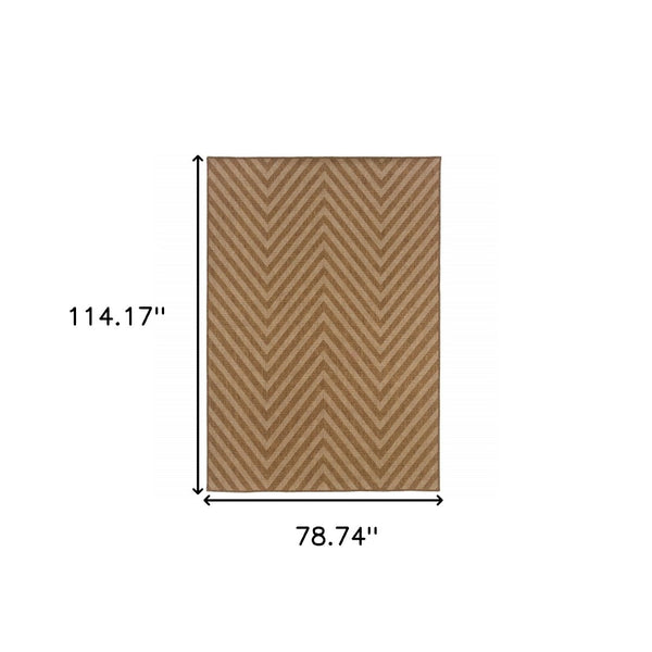 HomeRoots 5' Tan Geometric Area Rug - Stain-Resistant Design for Indoor & Outdoor Use, Easy to Clean & Maintain 6'7" x 9'6" 506882