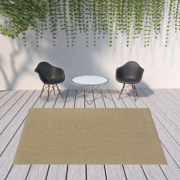 HomeRoots 5' Beige Stain-Resistant Indoor-Outdoor Area Rug for High-Traffic Spaces – Easy Maintenance & Style 7'10" x 10'10" 506889