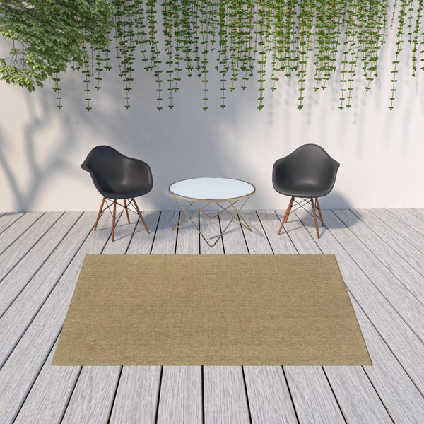 HomeRoots 5' Indoor Outdoor Area Rug - Tan, Stain Resistant, Durable & Versatile for High-Traffic Spaces 6'7" x 9'6" 506897
