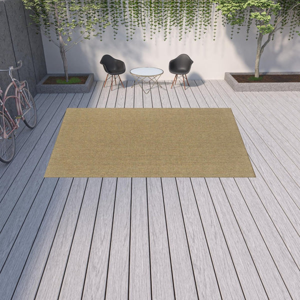 HomeRoots 5' Indoor Outdoor Area Rug - Tan, Stain Resistant, Durable & Versatile for High-Traffic Spaces 8'6" x 13' 506899