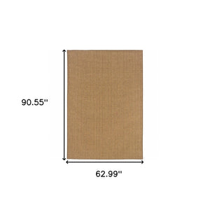 HomeRoots 5' Tan Striped Indoor Outdoor Area Rug - Stain Resistant, Durable, Perfect for Busy Spaces & Patios 5'3" x 7'6" 506905