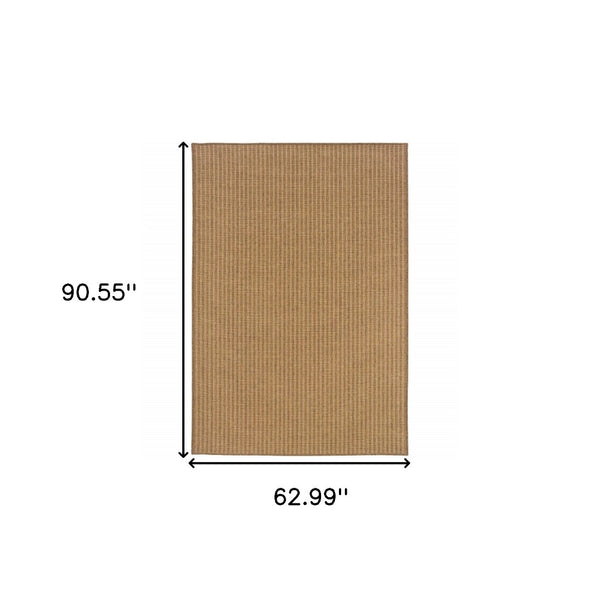 HomeRoots 5' Tan Striped Indoor Outdoor Area Rug - Stain Resistant, Durable, Perfect for Busy Spaces & Patios 5'3" x 7'6" 506905