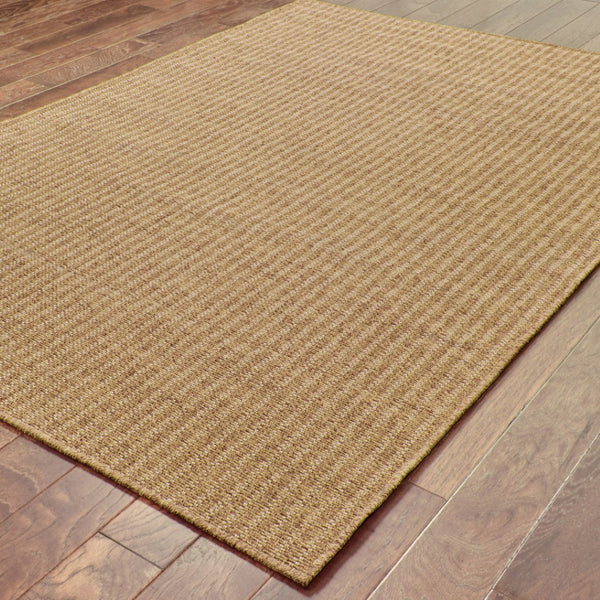 HomeRoots 5' Tan Striped Indoor Outdoor Area Rug - Stain Resistant, Durable, Perfect for Busy Spaces & Patios 6'7" x 9'6" 506906