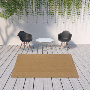 HomeRoots 5' Tan Striped Indoor Outdoor Area Rug - Stain Resistant, Durable, Perfect for Busy Spaces & Patios 6'7" x 9'6" 506906