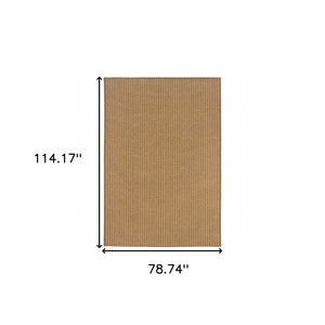 HomeRoots 5' Tan Striped Indoor Outdoor Area Rug - Stain Resistant, Durable, Perfect for Busy Spaces & Patios 6'7" x 9'6" 506906
