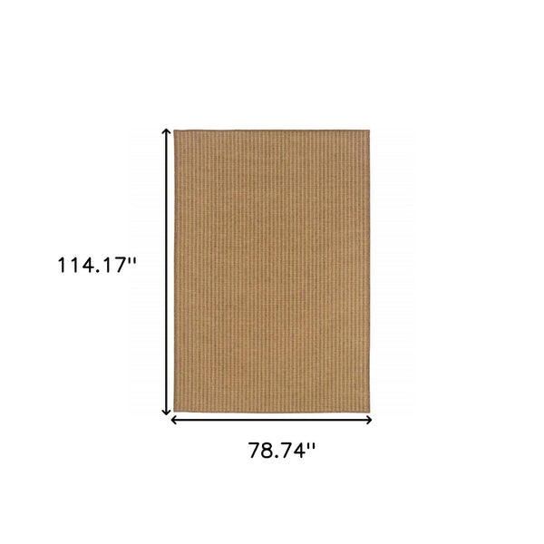 HomeRoots 5' Tan Striped Indoor Outdoor Area Rug - Stain Resistant, Durable, Perfect for Busy Spaces & Patios 6'7" x 9'6" 506906