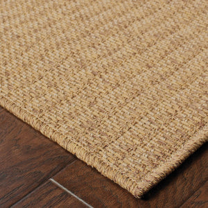HomeRoots 5' Tan Striped Indoor Outdoor Area Rug - Stain Resistant, Durable, Perfect for Busy Spaces & Patios 7'10" x 10'10" 506907