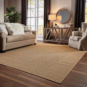 HomeRoots 5' Tan Striped Indoor Outdoor Area Rug - Stain Resistant, Durable, Perfect for Busy Spaces & Patios 7'10" x 10'10" 506907