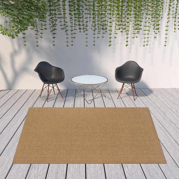 HomeRoots 5' Tan Striped Indoor Outdoor Area Rug - Stain Resistant, Durable, Perfect for Busy Spaces & Patios 7'10" x 10'10" 506907