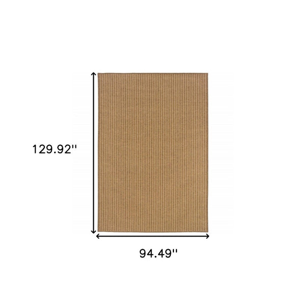 HomeRoots 5' Tan Striped Indoor Outdoor Area Rug - Stain Resistant, Durable, Perfect for Busy Spaces & Patios 7'10" x 10'10" 506907