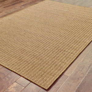 HomeRoots 5' Tan Striped Indoor Outdoor Area Rug - Stain Resistant, Durable, Perfect for Busy Spaces & Patios 8'6" x 13' 506908