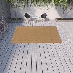 HomeRoots 5' Tan Striped Indoor Outdoor Area Rug - Stain Resistant, Durable, Perfect for Busy Spaces & Patios 8'6" x 13' 506908