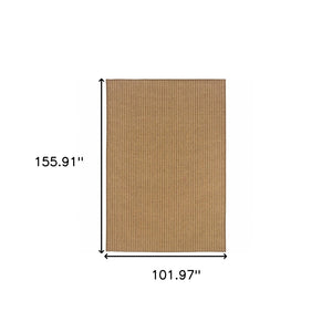 HomeRoots 5' Tan Striped Indoor Outdoor Area Rug - Stain Resistant, Durable, Perfect for Busy Spaces & Patios 8'6" x 13' 506908
