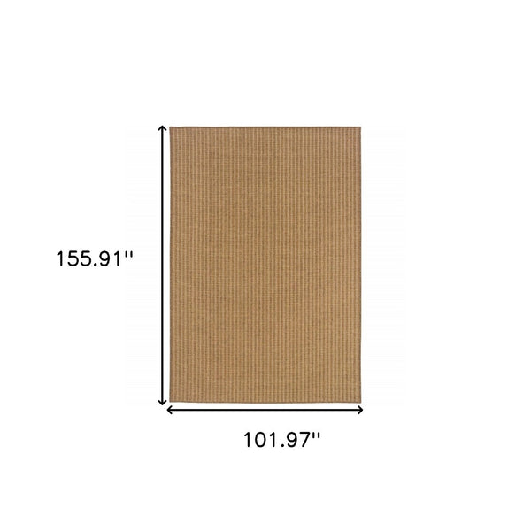 HomeRoots 5' Tan Striped Indoor Outdoor Area Rug - Stain Resistant, Durable, Perfect for Busy Spaces & Patios 8'6" x 13' 506908