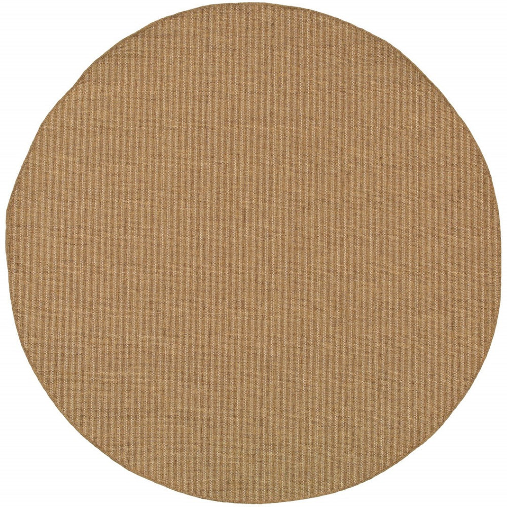 HomeRoots 5' Tan Striped Indoor Outdoor Area Rug - Stain Resistant, Durable, Perfect for Busy Spaces & Patios 7'10" Round 506909