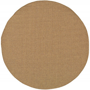 HomeRoots 5' Tan Striped Indoor Outdoor Area Rug - Stain Resistant, Durable, Perfect for Busy Spaces & Patios 7'10" Round 506909