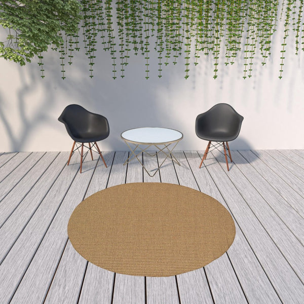 HomeRoots 5' Tan Striped Indoor Outdoor Area Rug - Stain Resistant, Durable, Perfect for Busy Spaces & Patios 7'10" Round 506909