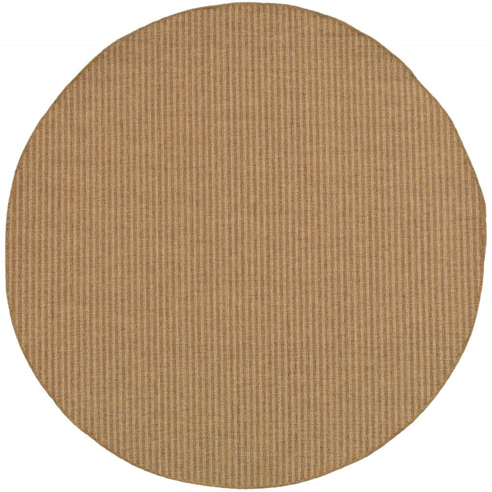 HomeRoots 5' Tan Striped Indoor Outdoor Area Rug - Stain Resistant, Durable, Perfect for Busy Spaces & Patios 7'10" Round 506909