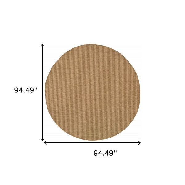 HomeRoots 5' Tan Striped Indoor Outdoor Area Rug - Stain Resistant, Durable, Perfect for Busy Spaces & Patios 7'10" Round 506909