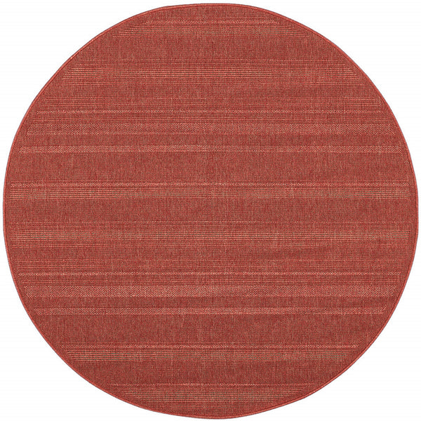 Homeroots 8' X 8' Red Round Stain Resistant Indoor Outdoor Area Rug Red Polypropylene 506923