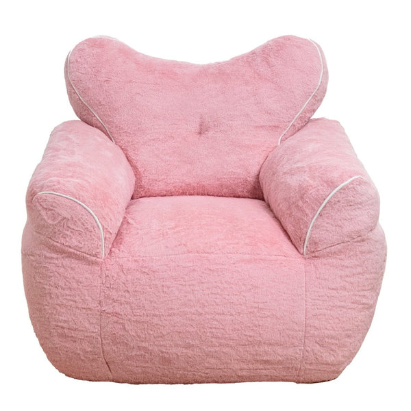 English Elm Bean Bag Chair Faux Fur Heart Shaped Backrest Foam Lounge Seat for Bedroom Pink W2510P465458