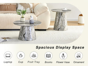 English Elm Grey Wood Grain Round Coffee Table Low Profile Mdf Living Room Accent Piece W2920P404129