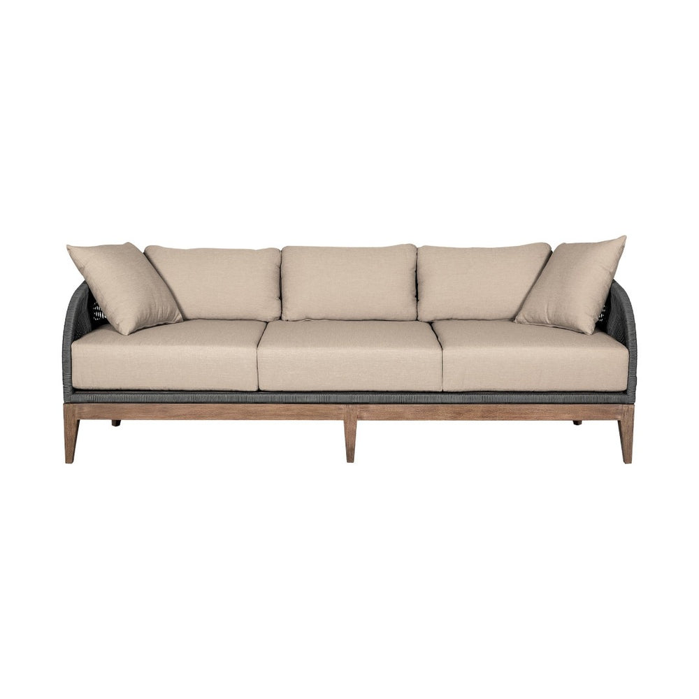 English Elm Orbit Outdoor Three Seat Sofa Eucalyptus Frame with Rope Accents and Taupe Cushions B2736P464822