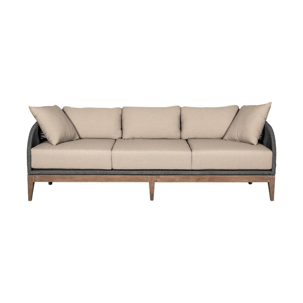 English Elm Orbit Outdoor Three Seat Sofa Eucalyptus Frame with Rope Accents and Taupe Cushions B2736P464822