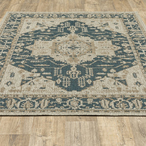 HomeRoots 5' Gray Oriental Indoor-Outdoor Area Rug - Stain and Water Resistant, Timeless Medallion Design 5'3" x 7'3" 506955