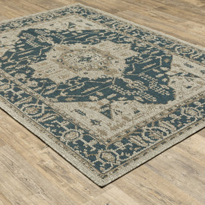 HomeRoots 5' Gray Oriental Indoor-Outdoor Area Rug - Stain and Water Resistant, Timeless Medallion Design 9'10" x 12'10" 506958