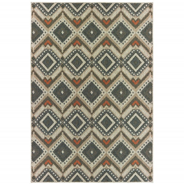 HomeRoots 5' Geometric Gray Indoor-Outdoor Area Rug with Stain Resistance for Modern Living Spaces and Patios 7'10" x 10' 506963