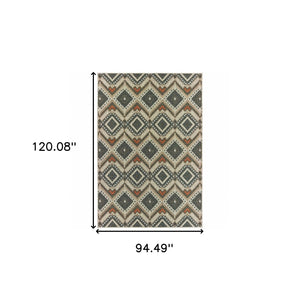 HomeRoots 5' Geometric Gray Indoor-Outdoor Area Rug with Stain Resistance for Modern Living Spaces and Patios 7'10" x 10' 506963