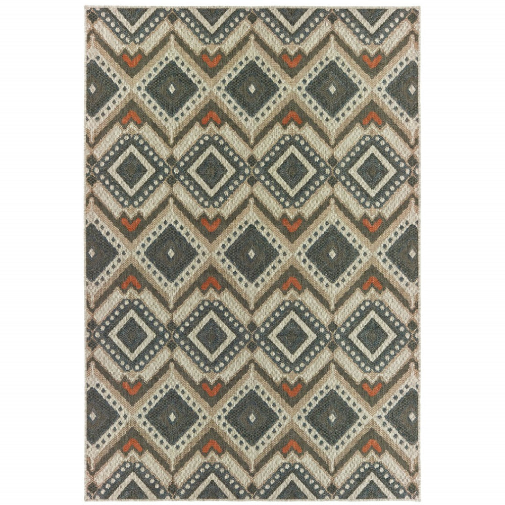 HomeRoots 5' Geometric Gray Indoor-Outdoor Area Rug with Stain Resistance for Modern Living Spaces and Patios 9'10" x 12'10" 506964