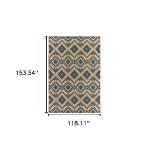 HomeRoots 5' Geometric Gray Indoor-Outdoor Area Rug with Stain Resistance for Modern Living Spaces and Patios 9'10" x 12'10" 506964