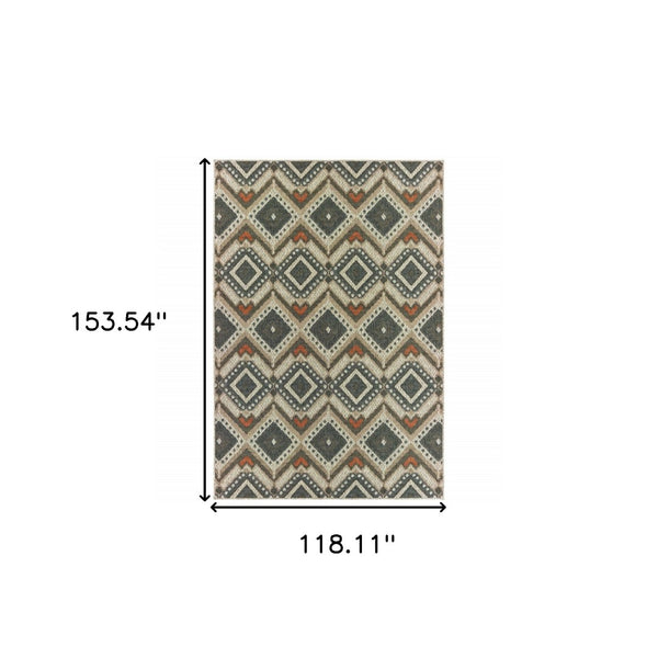 HomeRoots 5' Geometric Gray Indoor-Outdoor Area Rug with Stain Resistance for Modern Living Spaces and Patios 9'10" x 12'10" 506964