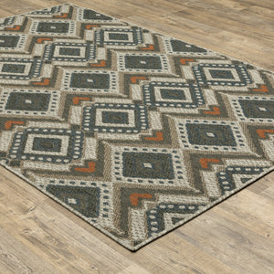 HomeRoots 5' Geometric Gray Indoor-Outdoor Area Rug with Stain Resistance for Modern Living Spaces and Patios 9'10" x 12'10" 506964