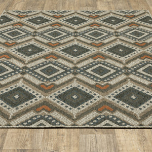 HomeRoots 5' Geometric Gray Indoor-Outdoor Area Rug with Stain Resistance for Modern Living Spaces and Patios 9'10" x 12'10" 506964