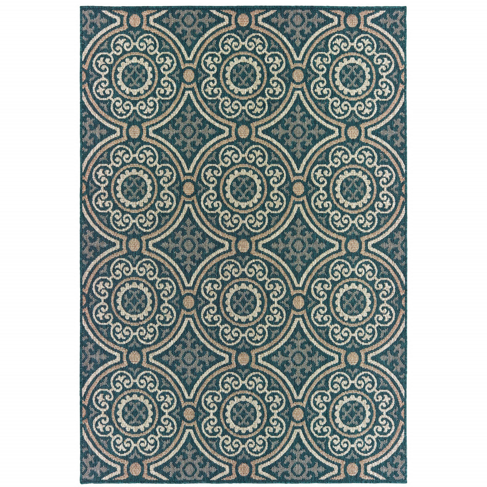Homeroots 3' X 5' Blue And Gray Geometric Stain Resistant Area Rug - Perfect For Indoor And Outdoor Spaces! Teal,Grey Polypropylene 506966