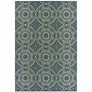 Homeroots 3' X 5' Blue And Gray Geometric Stain Resistant Area Rug - Perfect For Indoor And Outdoor Spaces! Teal,Grey Polypropylene 506966