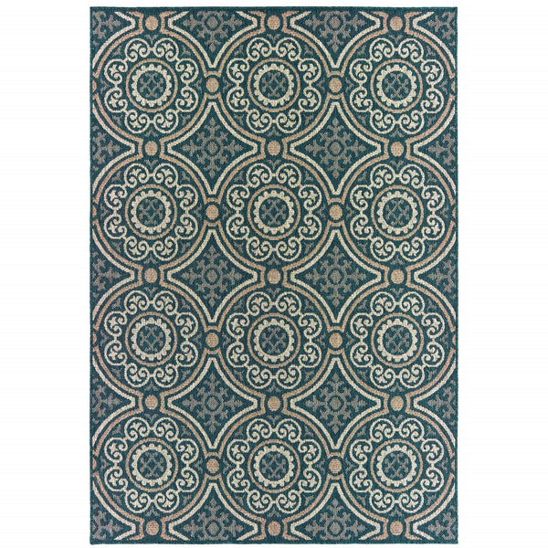 Homeroots 3' X 5' Blue And Gray Geometric Stain Resistant Area Rug - Perfect For Indoor And Outdoor Spaces! Teal,Grey Polypropylene 506966