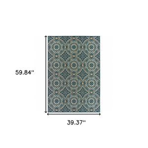 Homeroots 3' X 5' Blue And Gray Geometric Stain Resistant Area Rug - Perfect For Indoor And Outdoor Spaces! Teal,Grey Polypropylene 506966
