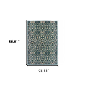 HomeRoots 5' Contemporary Blue and Gray Geometric Area Rug - Stain Resistant, Indoor/Outdoor Durability & Style Teal/ Grey 5'3" x 7'3" 506967