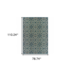 HomeRoots 5' Contemporary Blue and Gray Geometric Area Rug - Stain Resistant, Indoor/Outdoor Durability & Style Teal/ Grey 6'7" x 9'2" 506968