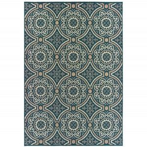 HomeRoots 5' Contemporary Blue and Gray Geometric Area Rug - Stain Resistant, Indoor/Outdoor Durability & Style Teal/ Grey 7'10" x 10' 506969