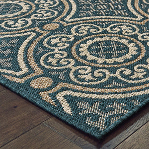 HomeRoots 5' Contemporary Blue and Gray Geometric Area Rug - Stain Resistant, Indoor/Outdoor Durability & Style Teal/ Grey 7'10" x 10' 506969