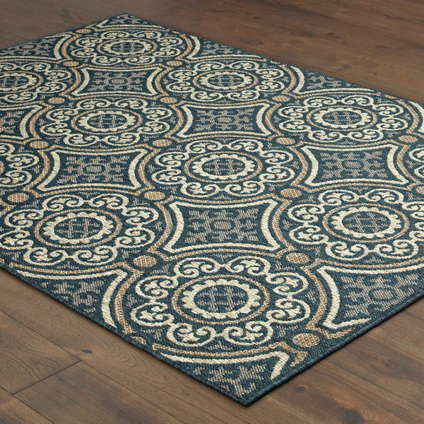 HomeRoots 5' Contemporary Blue and Gray Geometric Area Rug - Stain Resistant, Indoor/Outdoor Durability & Style Teal/ Grey 7'10" x 10' 506969
