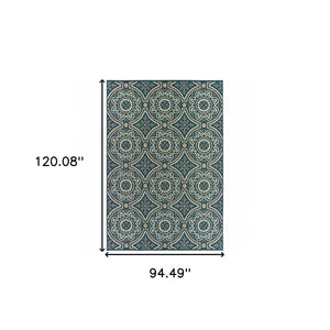 HomeRoots 5' Contemporary Blue and Gray Geometric Area Rug - Stain Resistant, Indoor/Outdoor Durability & Style Teal/ Grey 7'10" x 10' 506969