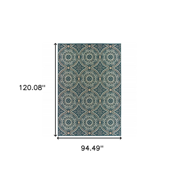 HomeRoots 5' Contemporary Blue and Gray Geometric Area Rug - Stain Resistant, Indoor/Outdoor Durability & Style Teal/ Grey 7'10" x 10' 506969