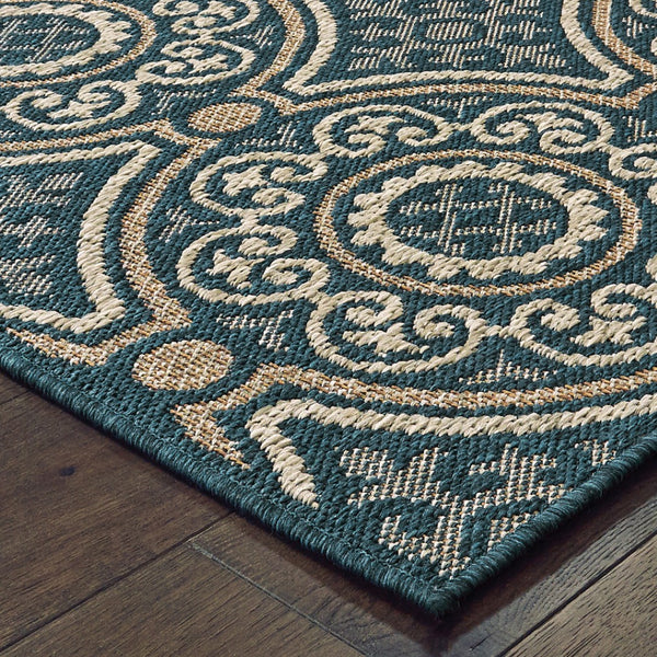 HomeRoots 5' Contemporary Blue and Gray Geometric Area Rug - Stain Resistant, Indoor/Outdoor Durability & Style Teal/ Grey 9'10" x 12'10" 506970