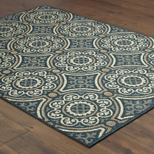 HomeRoots 5' Contemporary Blue and Gray Geometric Area Rug - Stain Resistant, Indoor/Outdoor Durability & Style Teal/ Grey 9'10" x 12'10" 506970